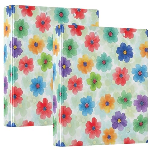 3-Ringbuch mit lebhaften Aquarell-Blumen, 3,8 cm, D-Ringbuch mit Taschen, dekorative Ordner für Schule, Uni oder Büro, 2 Stück von RPLIFE
