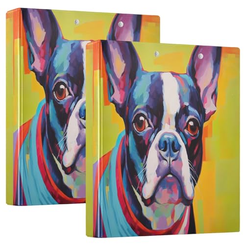 3-Ringbuch mit niedlichem Boston Terrier, 3,8 cm, D-Ringbuch mit Klemmbrett, 3 große Ordner für Schule, Uni, Büro (2 Stück) von RPLIFE