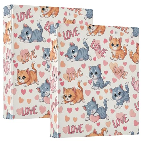 3-Ringbuch mit niedlichem Cartoon-Kätzchen-Motiv, 3,8 cm, D-Ringbuch mit Klemmbrett, 3 große Ordner für Schule, Uni, Büro, 2 Stück von RPLIFE