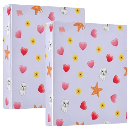 3-Ringbuch mit niedlichem weißem Hund, 3,8 cm, D-Ringbuch mit Klemmbrett, 3 große Ordner für Schule, Uni, Büro, 2 Stück von RPLIFE