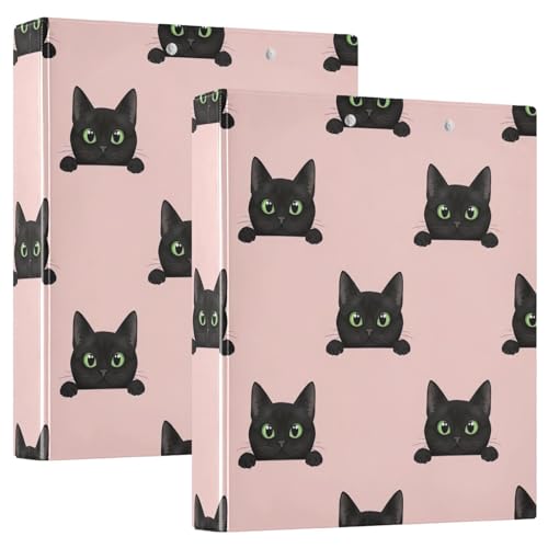 3-Ringbuch mit niedlicher schwarzer Katze, 3,8 cm, flexible D-Ringbücher mit Taschen, 3-Ringbücher für Schule, Uni, Büro, 2 Stück von RPLIFE