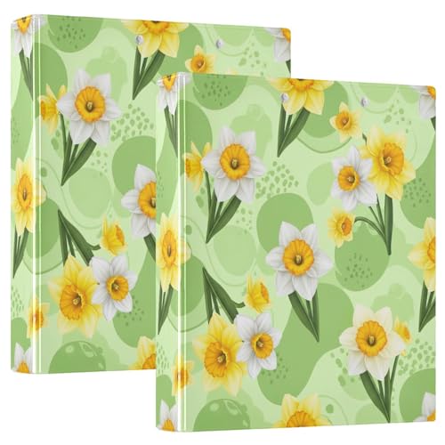 3-Ringbuch mit weißen Blumen, grünen Blättern, 3,8 cm, D-Ringbuch mit Klemmbrett, große 3 Ordner für Schule, Uni, Büro, 2 Stück von RPLIFE