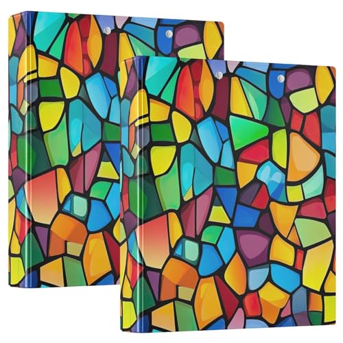 Abstraktes Buntglas-Ordner, 3,8 cm, D-Ringordner mit Klemmbrett, 3 große Ordner für Schule, Uni, Büro, 2 Stück von RPLIFE