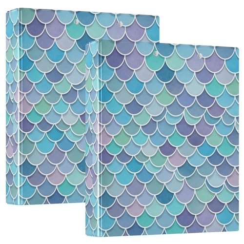 Aquarell-Meerjungfrauenwaage, blau, 3 Ringbuch, 3,8 cm, flexible D-Ringbücher mit Taschen, 3-Ringbücher für Schule, Uni, Büro, 2 Stück von RPLIFE