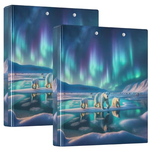 Aurora und Eisbären 3,8 cm 3-Ringbuch, flexibler D-Ringordner mit Taschen, 3-Ringbücher für Schule, Uni, Büro von RPLIFE