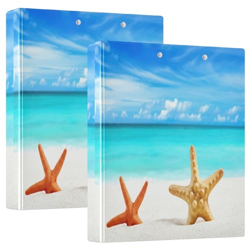 Beach Seestern Blue 3,8 cm 3-Ringbuch, flexibler D-Ringordner mit Taschen, 3-Ringbücher für Schule, Uni, Büro (2 Stück) von RPLIFE