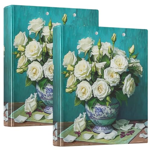 Beautiful Bouquet White Roses 3-Ringbuch, D-Ringbuch mit Taschen, dekorative Ordner für Schule, Uni oder Büro, 3,8 cm, 2 Stück von RPLIFE