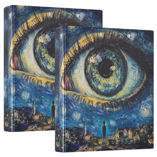 Beautiful Eye Starry Night Style Blue 3-Ring-Ordner, D-Ringbuch mit Taschen, dekorative Ordner für Schule, Uni oder Büro, 2 Stück von RPLIFE