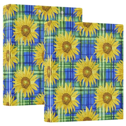 Bedrucktes 3-Ringbuch, 3,8 cm, D-Ringbuch mit Taschen, dekorative Ordner für Schule, Uni oder Büro, gelbe Sonnenblumen, Grün, Blau, Gingham von RPLIFE