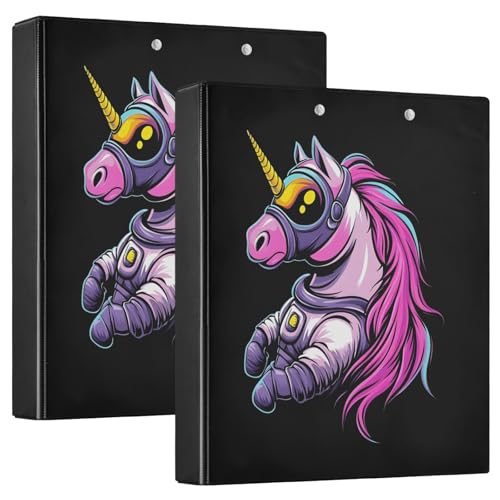 Bedrucktes 3-Ringbuch, 3,8 cm, D-Ringbuch mit Taschen, dekorative Ordner für Schule, Uni oder Büro, trendiges Einhorn auf dunkel von RPLIFE