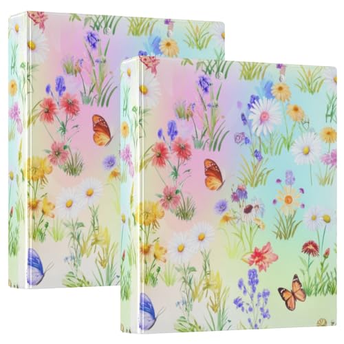 Bedrucktes 3-Ringbuch, D-Ringbuch mit Taschen, dekorative Ordner für Schule, Uni oder Büro, Botanische Wildblumen, Pastell von RPLIFE