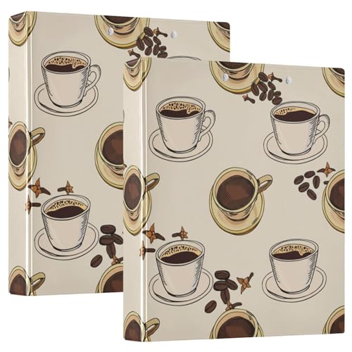Bedrucktes 3-Ringbuch, D-Ringbuch mit Taschen, dekorative Ordner für Schule, Uni oder Büro, Kaffeetassen, Beige von RPLIFE