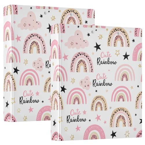 Bedrucktes 3-Ringbuch, D-Ringbuch mit Taschen, dekorative Ordner für Schule, Uni oder Büro, Pastellfarben, Regenbögen, Leopardenmuster von RPLIFE