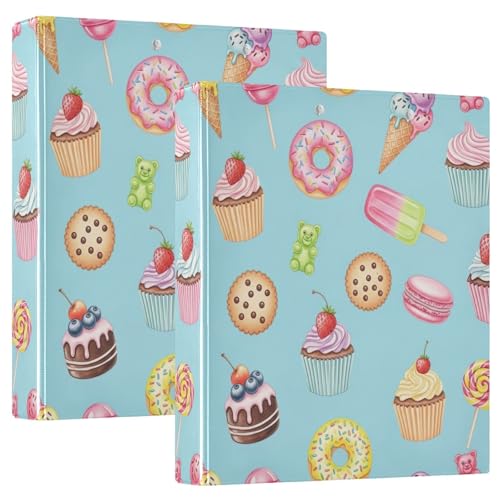 Bedrucktes 3-Ringbuch, D-Ringbuch mit Taschen, dekorative Ordner für Schule, Uni oder Büro, bunte Cupcakes von RPLIFE