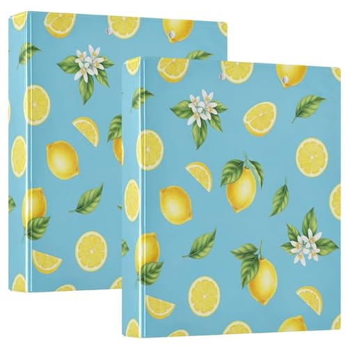 Bedrucktes 3-Ringbuch mit 3 Ringen, 3,8 cm, D-Ringbuch mit Taschen, dekorative Ordner für Schule, Uni oder Büro, Aquarellgelb, Zitronenblau von RPLIFE