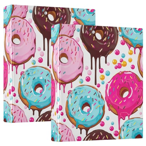 Bedrucktes 3-Ringbuch mit 3 Ringen, 3,8 cm, D-Ringbuch mit Taschen, dekorative Ordner für Schule, Uni oder Büro, bunte Donut-Bonbons von RPLIFE