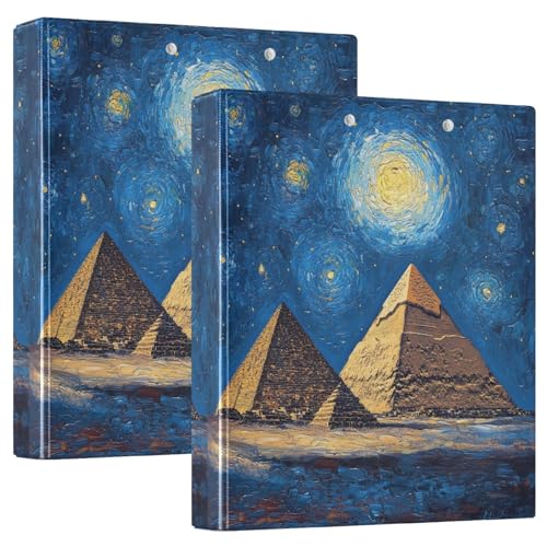 Bedrucktes 3-Ringbuch mit 3 Ringen, D-Ringbuch mit Taschen, dekorative Ordner für Schule, Uni oder Büro, Mystic Pyramids Starry Sky Blue von RPLIFE
