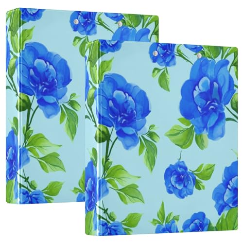 Bedrucktes Drei-Ringbuch, 3,8 cm, D-Ringbuch mit Taschen, dekorative Ordner für Schule, Uni oder Büro, blaue Blumen, grüne Blätter von RPLIFE