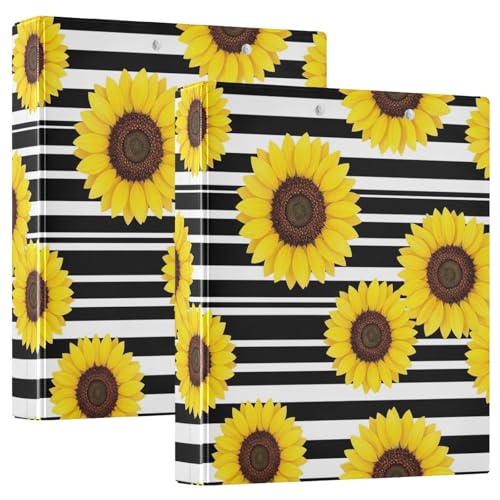 Bedrucktes Drei-Ringbuch, 3,8 cm, D-Ringbuch mit Taschen, dekorative Ordner für Schule, Uni oder Büro, gelbe Sonnenblumen, schwarz-weiße Streifen Bedrucktes Drei-Ringbuch, 3,8 cm, D-Ringbuch mit Taschen, dekorative Ordner für Schule, Uni oder Büro, gelbe Sonnenblumen, schwarz-weiße Streifen von RPLIFE
