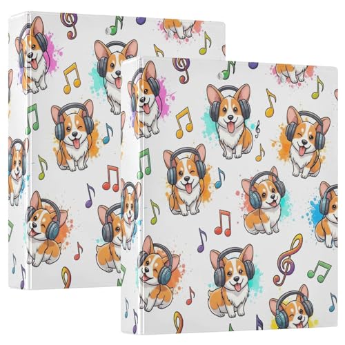 Bedrucktes Drei-Ringbuch, 3,8 cm, D-Ringbuch mit Taschen, dekorative Ordner für Schule, Uni oder Büro, niedliche Cartoon-Hunde-Kopfhörer von RPLIFE