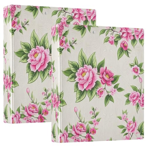 Bedrucktes Drei-Ringbuch, 3,8 cm, D-Ringbuch mit Taschen, dekorative Ordner für Schule, Uni oder Büro, rosa Blumen, Grün von RPLIFE