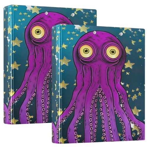 Bedrucktes Drei-Ringbuch, D-Ringbuch mit Taschen, dekorative Ordner für Schule, College oder Büro, lila Oktopus-Monster von RPLIFE