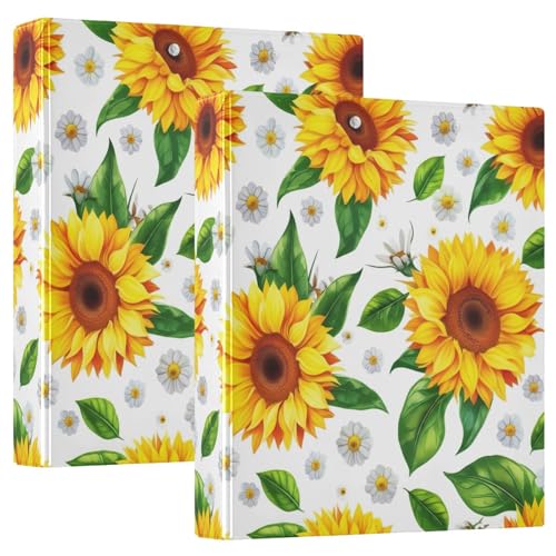 Bedrucktes Drei-Ringbuch, D-Ringbuch mit Taschen, dekorative Ordner für Schule, Uni oder Büro, Aquarell-Stil, Sonnenblumen von RPLIFE