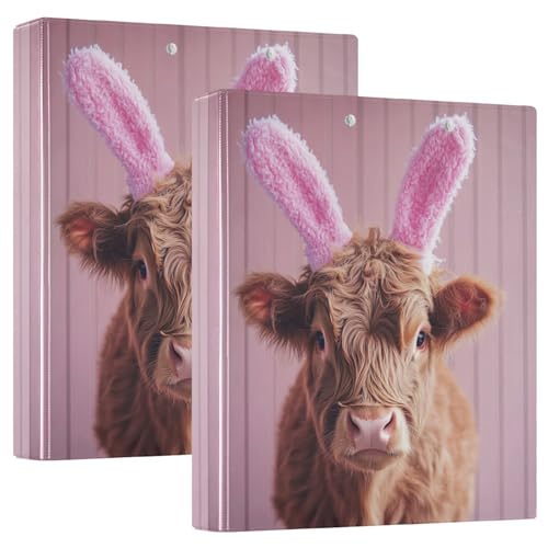 Bedrucktes Drei-Ringbuch, D-Ringbuch mit Taschen, dekorative Ordner für Schule, Uni oder Büro, Ostern, niedliche Hochland-Hasenohren, Rosa von RPLIFE