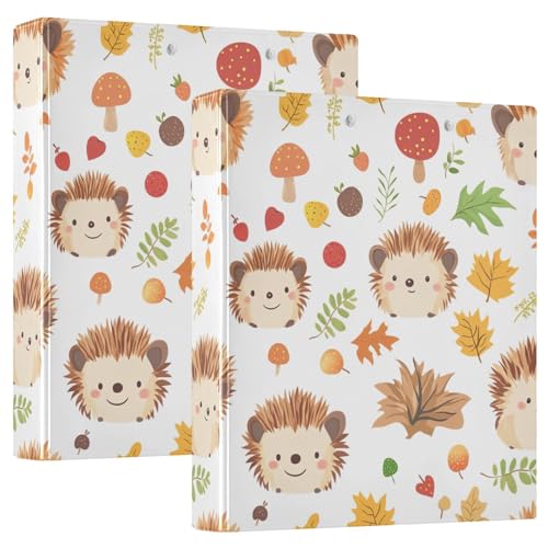 Bedrucktes Drei-Ringbuch, D-Ringbuch mit Taschen, dekorative Ordner für Schule, Uni oder Büro, niedliche Igel, Herbstblätter, Pilze von RPLIFE