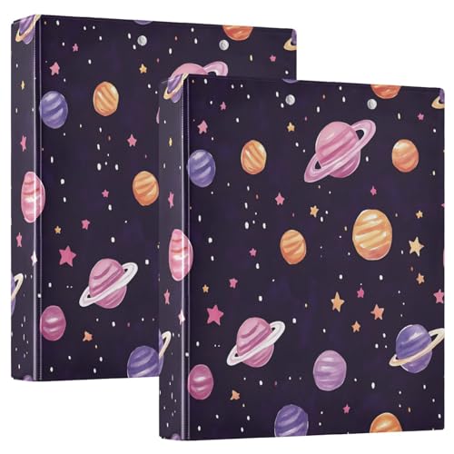 Bedrucktes Drei-Ringbuch, D-Ringbuch mit Taschen, dekorative Ordner für Schule, Uni oder Büro, niedliche Planeten, Sterne von RPLIFE