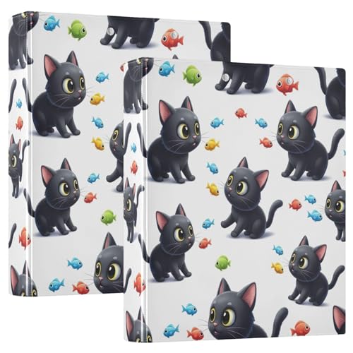 Bedrucktes Drei-Ringbuch, D-Ringbuch mit Taschen, dekorative Ordner für Schule, Uni oder Büro, schwarze Cartoon-Katzen Bedrucktes Drei-Ringbuch, D-Ringbuch mit Taschen, dekorative Ordner für Schule, Uni oder Büro, schwarze Cartoon-Katzen von RPLIFE