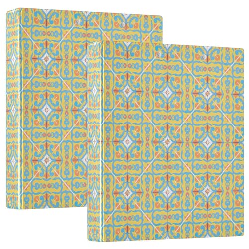 Bedrucktes Drei-Ringbuch, D-Ringbuch mit Taschen, dekorative Ordner für Schule, Uni oder Büro, traditionelle spanische Fliesen, Blau von RPLIFE