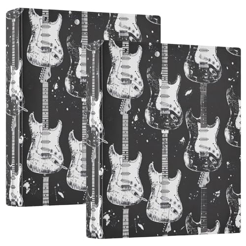 Black Guitars Ringbuch mit 3 Ringen, 3,8 cm, D-Ringbuch mit Klemmbrett, große 3 Ordner für Schule, Uni, Büro, 2 Stück von RPLIFE