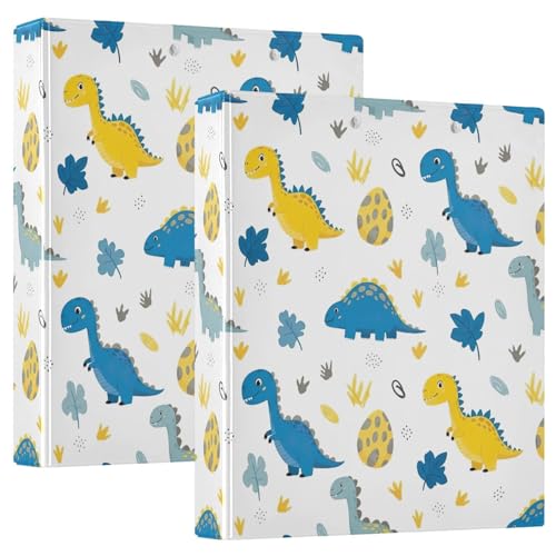 Blau-gelbe Dinosaurier-Ordner mit 3 Ringen, flexible D-Ringbücher mit Taschen, 3-Ringbücher für Schule, Uni, Büro (2 Stück) von RPLIFE