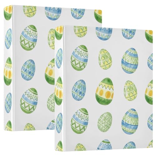 Blau-grüne Ostereier, weiß, 3,8 cm, 3-Ringbuch, D-Ringordner mit Klemmbrett, große 3 Ordner für Schule, Uni, Büro (2 Stück) von RPLIFE