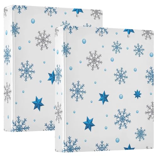 Blau-silberne Schneeflocken 3-Ringbuch, flexibler D-Ringordner mit Taschen, 3-Ringbücher für Schule, Uni, Büro (2 Stück) von RPLIFE