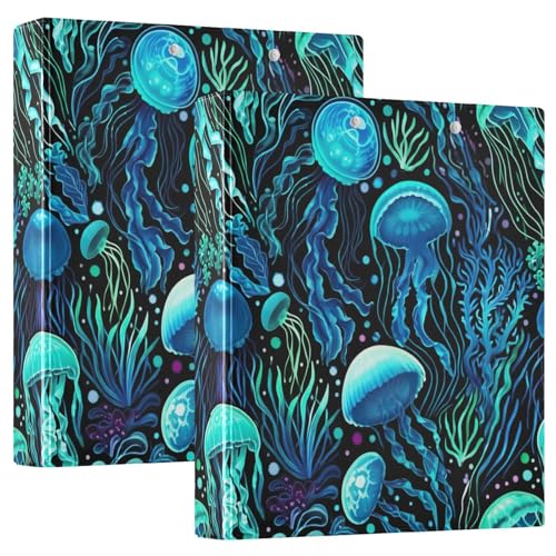 Blaue Quallen, bunte Punkte, 3-Ringbuch, flexibler D-Ringordner mit Taschen, 3-Ringbücher für Schule, Uni, Büro (2 Stück) von RPLIFE