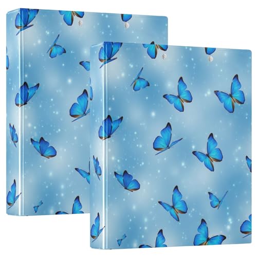 Blaue Schmetterlinge Flügel Drei-Ringbuch, D-Ringbuch mit Taschen, dekorative Ordner für Schule, Uni oder Büro (2 Stück) von RPLIFE