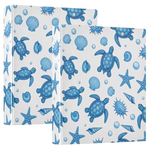 Blue Sea Turtles Ringbuch mit drei Ringen, 3,8 cm, flexible D-Ringbücher mit Taschen, 3-Ringbücher für Schule, Uni, Büro, 2 Stück von RPLIFE