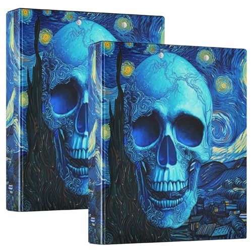 Blue Skull Swirling Sky Blue 3-Ringbuch, flexibler D-Ringordner mit Taschen, 3-Ringbücher für Schule, Uni, Büro (2 Stück) von RPLIFE