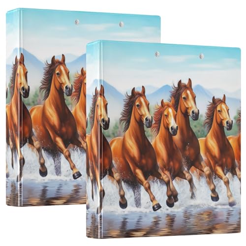 Brown Horses Ringbuch mit drei Ringen, 3,8 cm, flexibler D-Ringordner mit Taschen, 3-Ringbücher für Schule, Uni, Büro, 2 Stück von RPLIFE