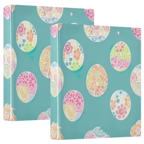 Bunt verzierte Eier, blau, 3-Ringbuch, D-Ringbuch mit Klemmbrett, große 3 Ordner für Schule, Uni, Büro (2 Stück) von RPLIFE