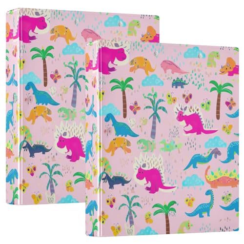 Bunte Dinosaurier, Sommerrosa, 3,8 cm, 3-Ring-Ordner, D-Ringordner mit Klemmbrett, 3 große Ordner für Schule, Uni, Büro, 2 Stück Bunte Dinosaurier, Sommerrosa, 3,8 cm, 3-Ring-Ordner, D-Ringordner mit Klemmbrett, 3 große Ordner für Schule, Uni, Büro, 2 Stück von RPLIFE