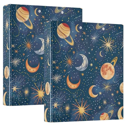 Bunte Sterne, Monde, Planeten, Blau, 3,8 cm, 3-Ringbuch, D-Ringbuch mit Klemmbrett, große 3 Ordner für Schule, Uni, Büro, 2 Stück Bunte Sterne, Monde, Planeten, Blau, 3,8 cm, 3-Ringbuch, D-Ringbuch mit Klemmbrett, große 3 Ordner für Schule, Uni, Büro, 2 Stück von RPLIFE