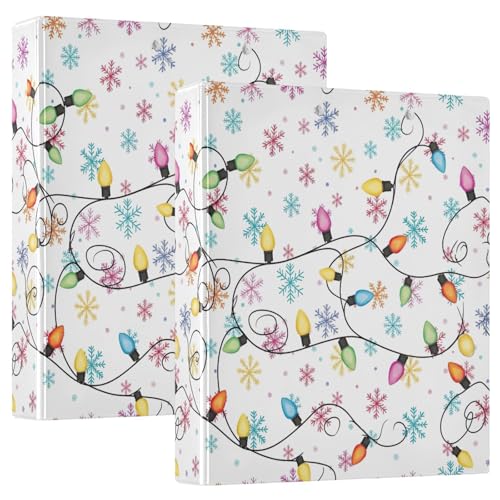 Bunte Weihnachtslichter, 3-Ringbuch, 3,8 cm, flexibler D-Ringordner mit Taschen, 3-Ringbücher für Schule, Uni, Büro von RPLIFE
