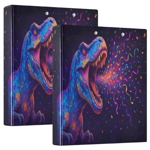 Bunter Dinosaurier-Ordner mit 3 Ringen, 3,8 cm, flexibles D-Ringbuch mit Taschen, 3-Ringbücher für Schule, Uni, Büro von RPLIFE