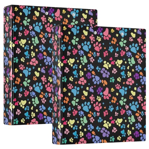 Bunter süße Pfotenabdrücke 3-Ringbuch 3,8 cm, flexibler D-Ringordner mit Taschen, 3-Ringbücher für Schule, Uni, Büro (2 Stück) von RPLIFE