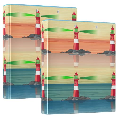 Cartoon Chic Lighthouse 3-Ringbuch, flexibler D-Ringordner mit Taschen, 3-Ringbücher für Schule, Uni, Büro von RPLIFE