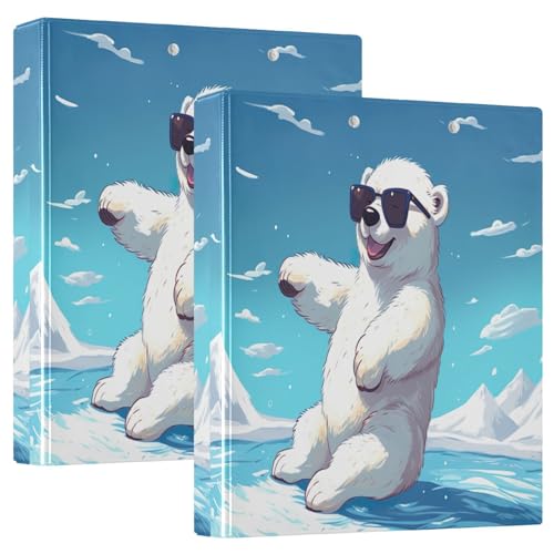 Cartoon Eisbär 3-Ringbuch, flexibler D-Ringordner mit Taschen, 3-Ringbücher für Schule, Uni, Büro (2 Stück) von RPLIFE