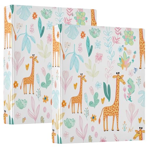 Cartoon Giraffes 3-Ringbuch, flexibler D-Ringordner mit Taschen, 3-Ringbücher für Schule, Uni, Büro von RPLIFE